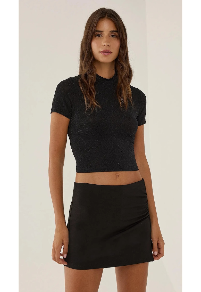 Top  top scurt tricotat - guler inalt - negru - jerseu