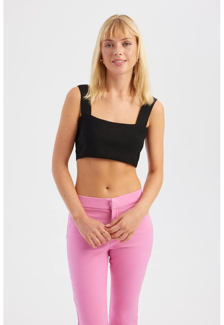 Top -  top decolteu patrat - material textil - Negru
