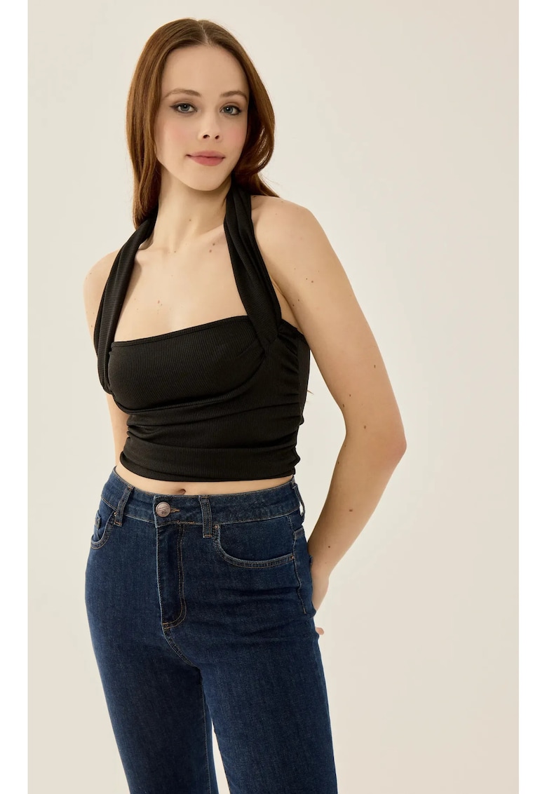 Top  -  top tricotat slim fit - negru - jerseu poliester