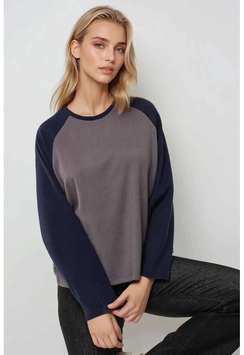 Bluza dama -  tip waffle - maneca lunga raglan - gri - Gri