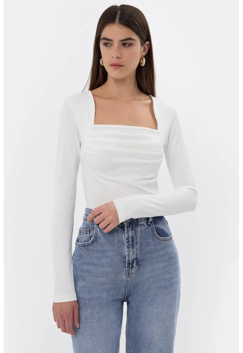 Bluza dama  cu volane - alb - poliester - Alb