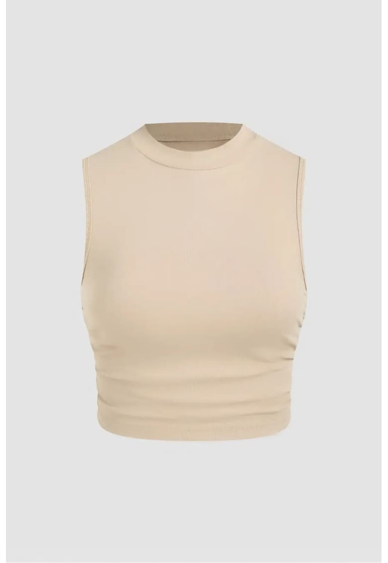 Bluza dama  detalii incretite - bej - jerseu poliester