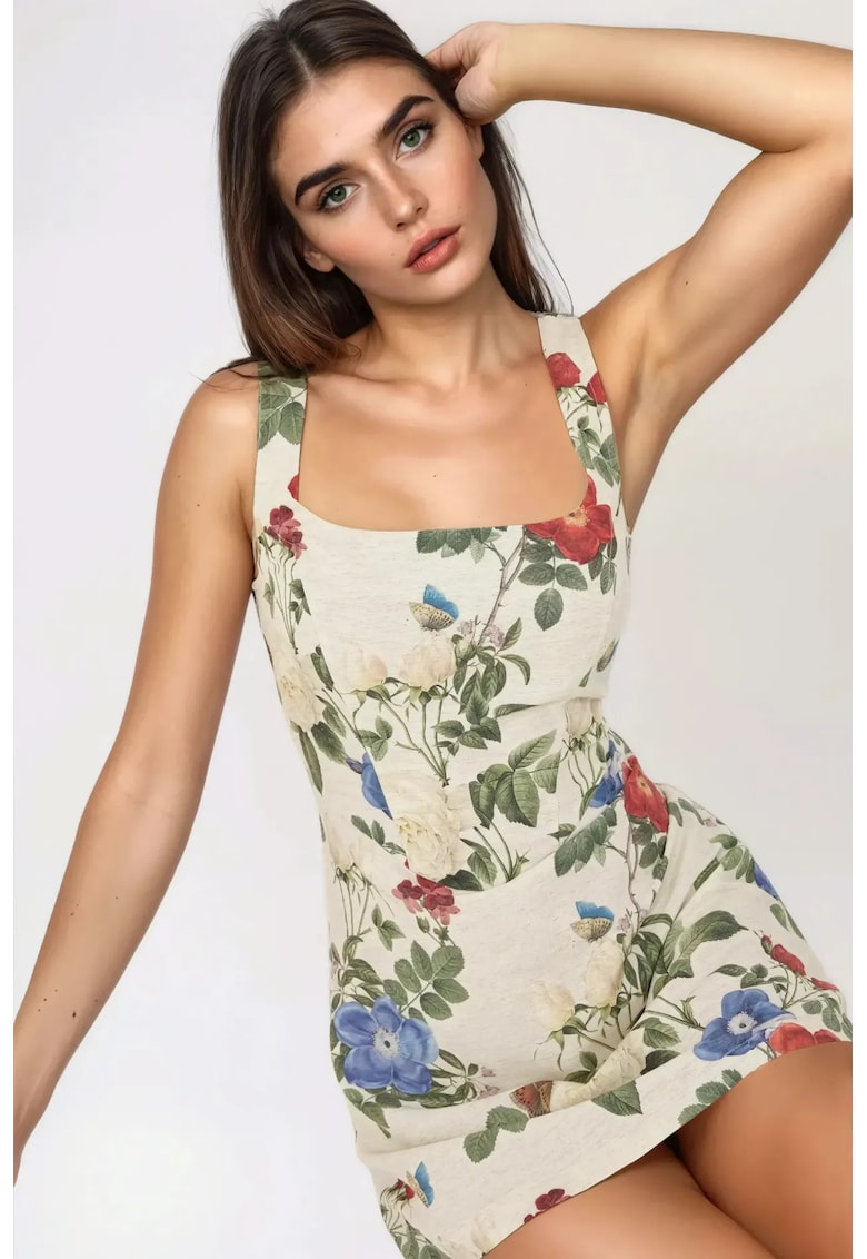 Rochie mini -  croiala in A - multicolor - textil