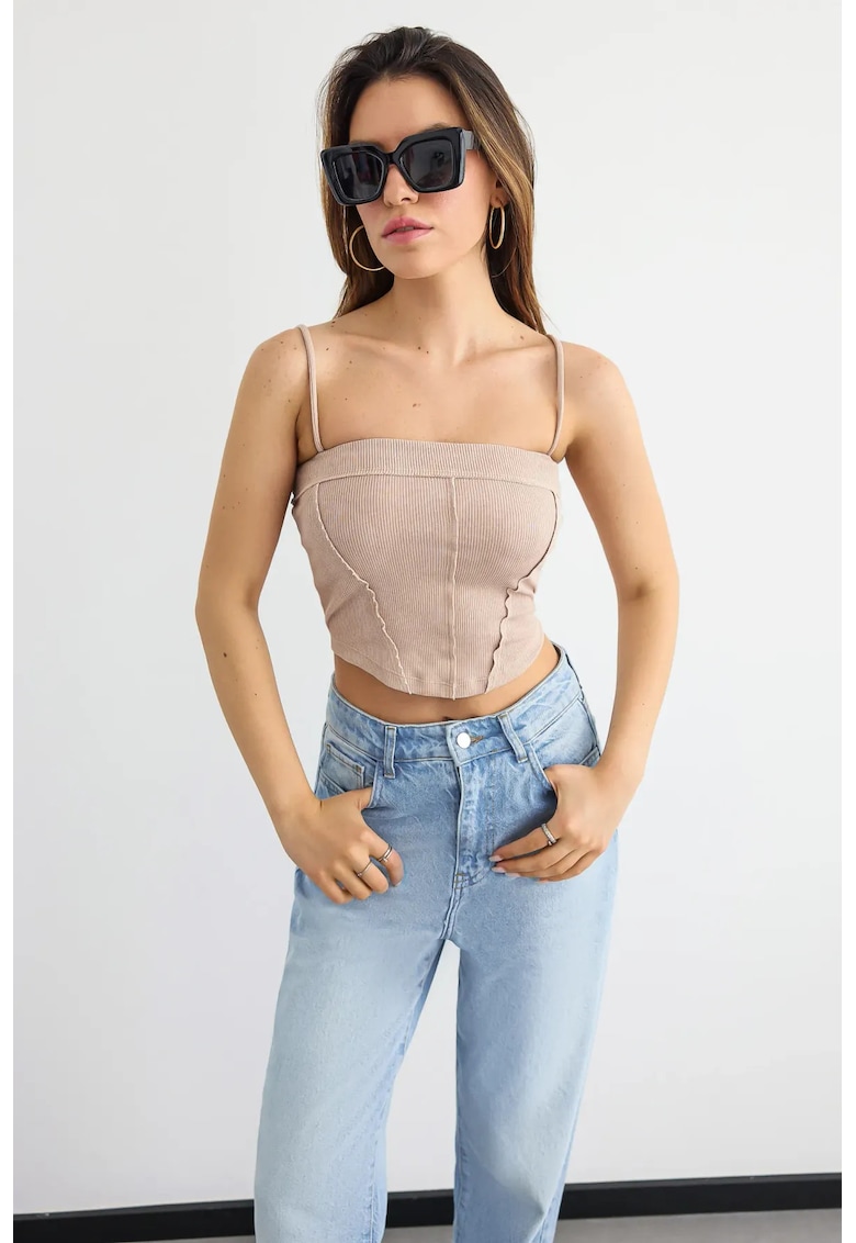 Top  -  top tip corset cu nervuri - bej - bumbac