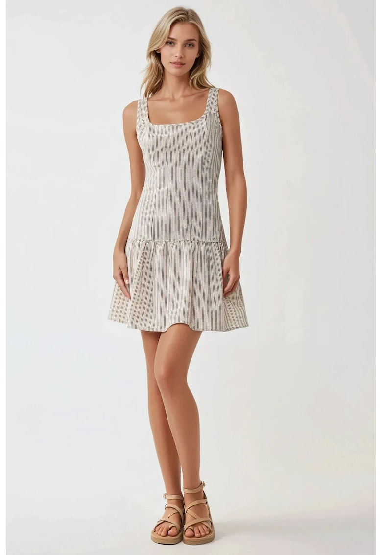 Rochie mini -  mulata - guler patrat - bej - textil