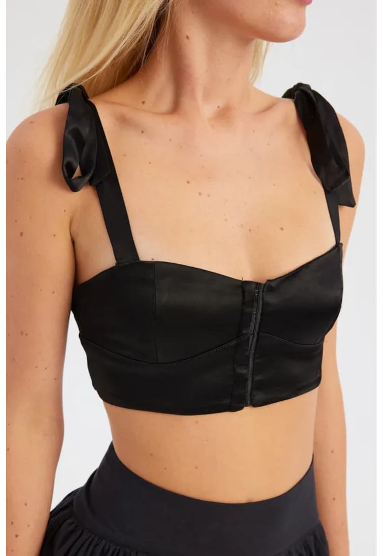 Top scurt -  decolteu in forma de inima - negru - textil