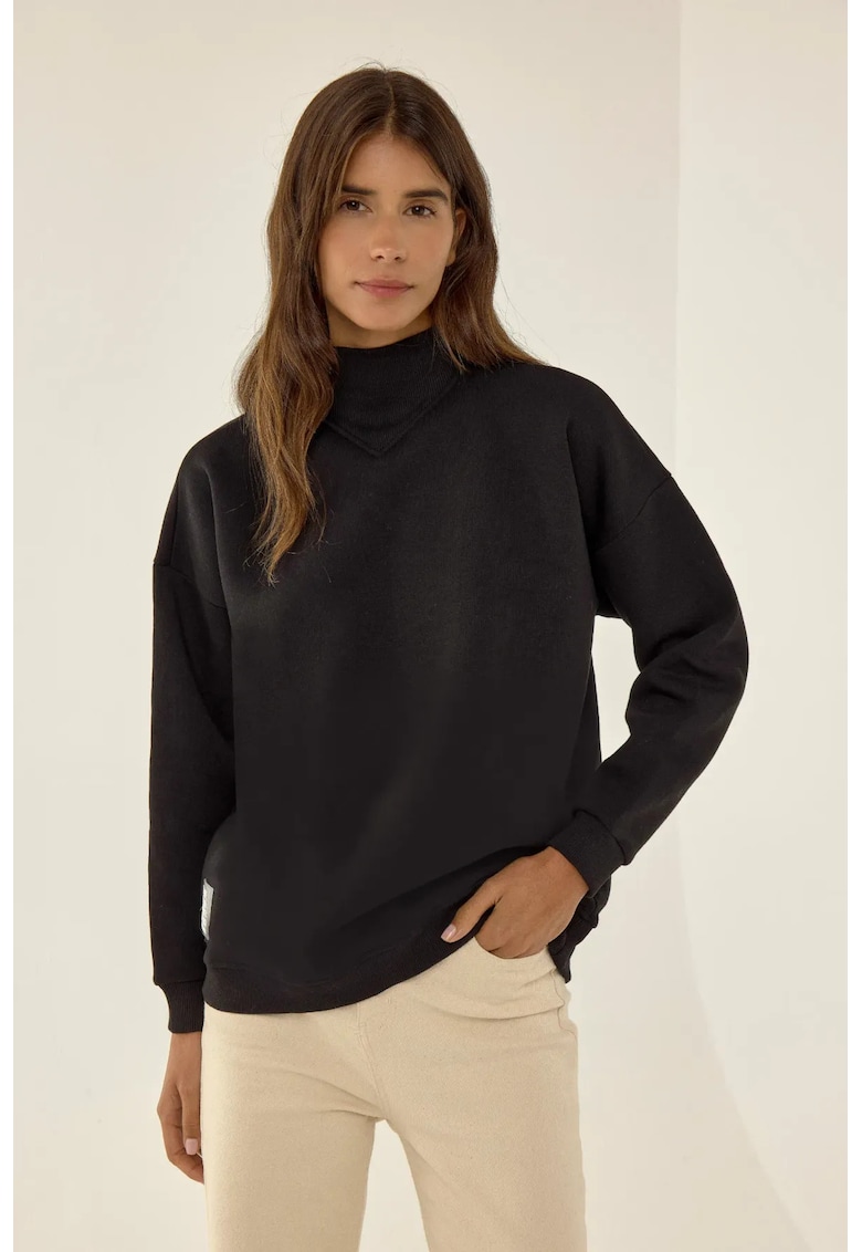 Hanorac dama  guler inalt - croiala lejera - negru - bumbac