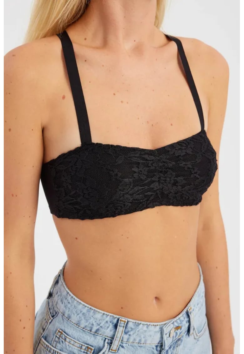Sutien cu bretele -  decolteu in forma de inima - albastru denim - textil
