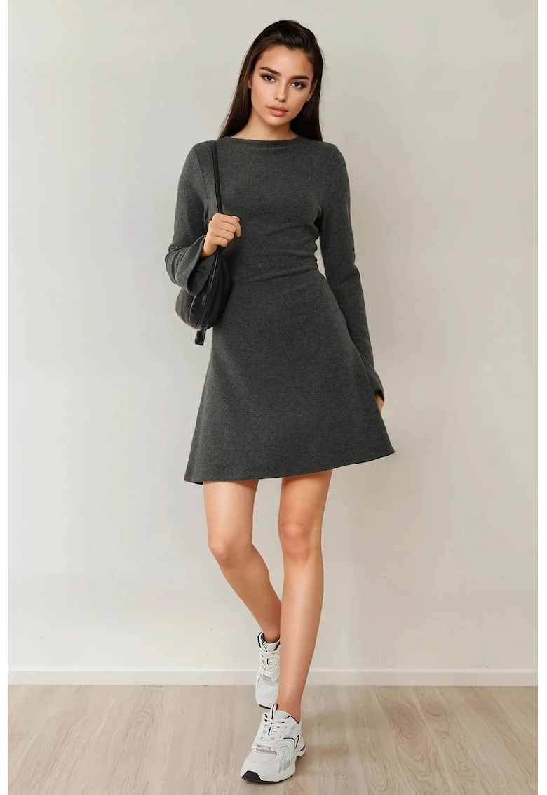 Rochie mini -  texturata - decolteu tip barca - negru