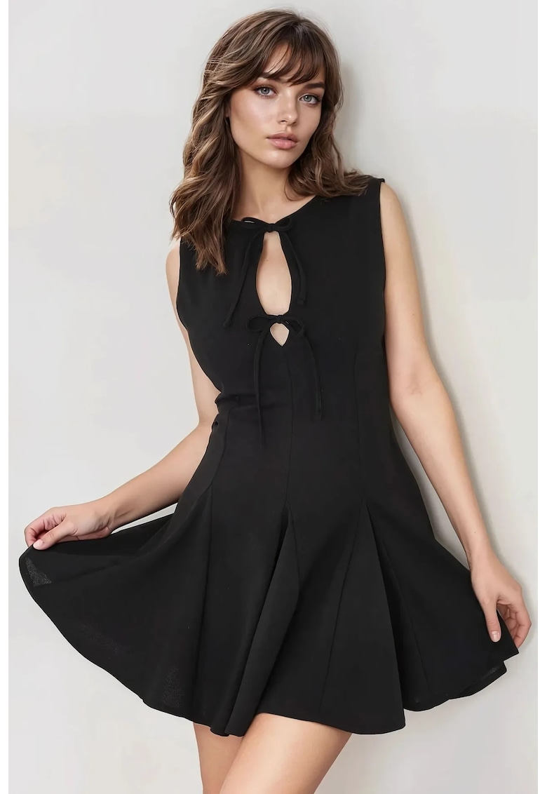 Rochie mini mulata cu funda -  negru - jerseu