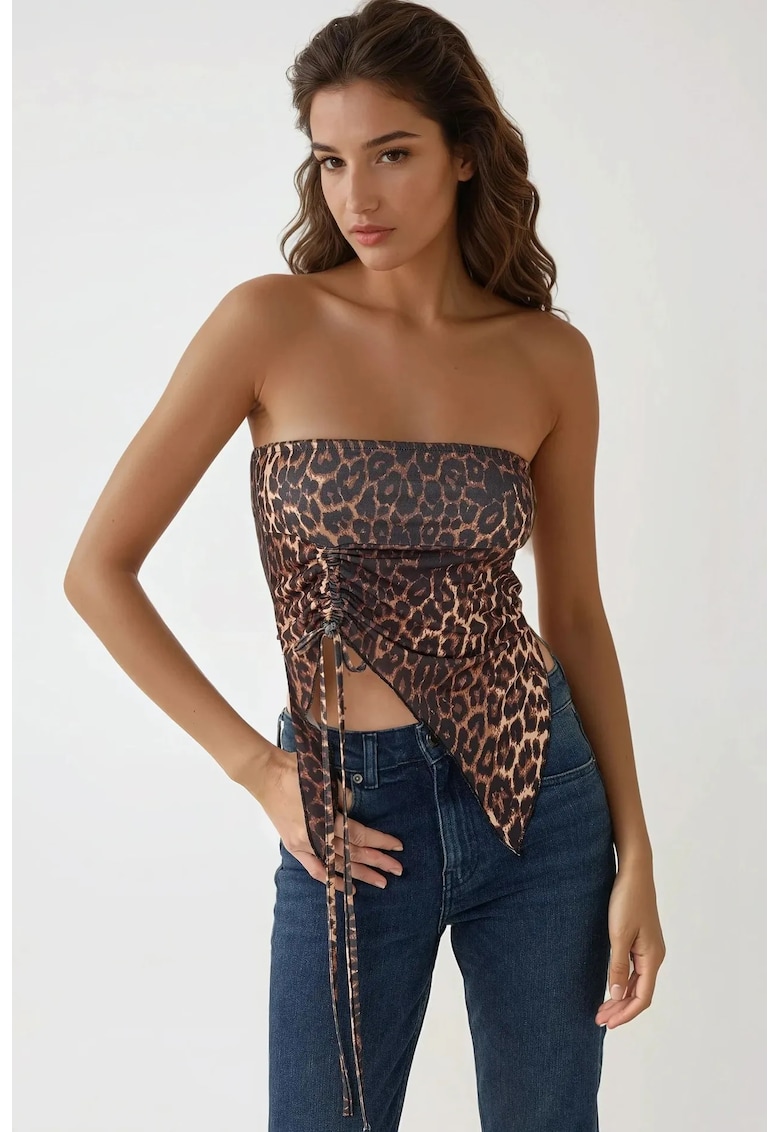 Top scurt -  imprimeu leopard - fara bretele - multicolor - jerseu