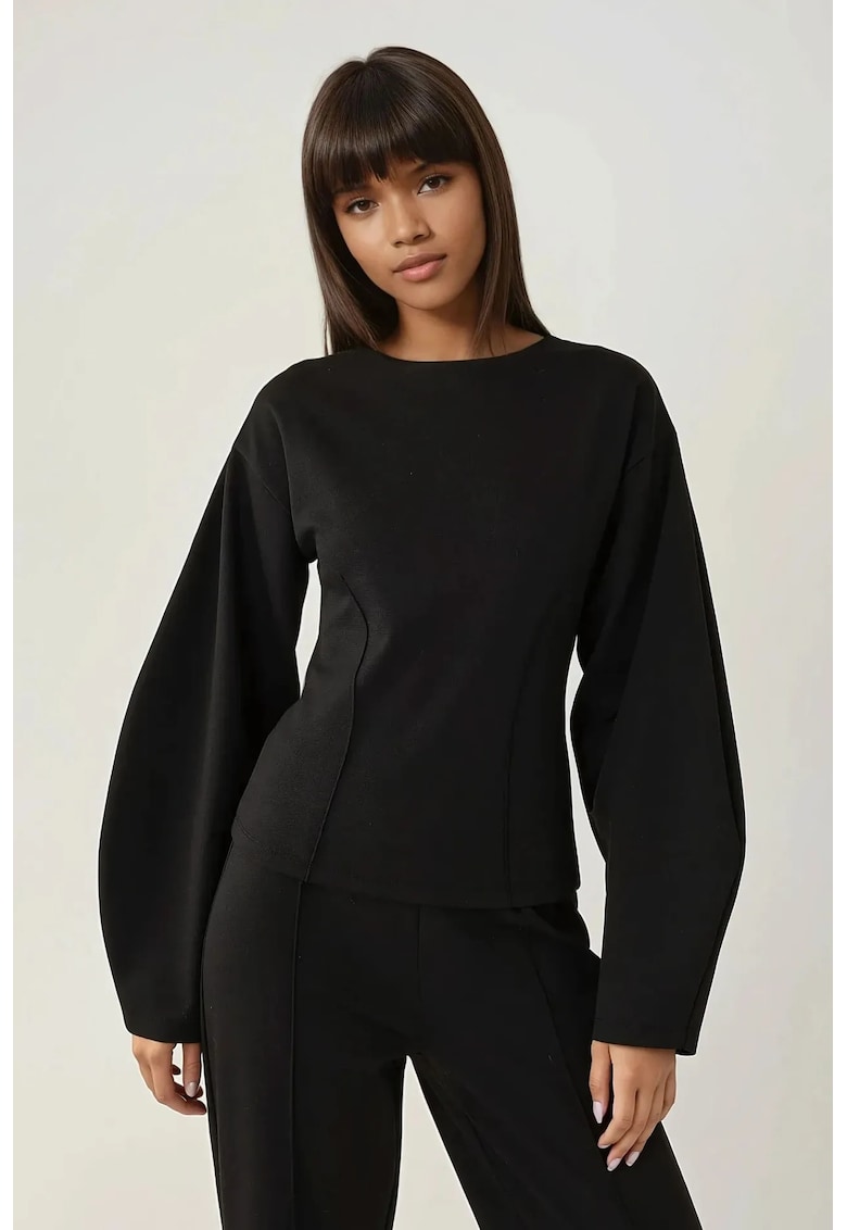 Bluza dama -  mulata - maneca lunga - guler rotund - negru - jerseu