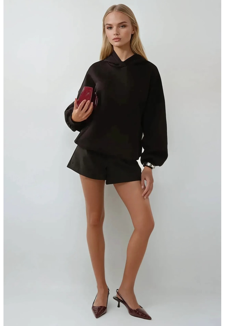 Hanorac dama  oversized cu gluga - bumbac - negru