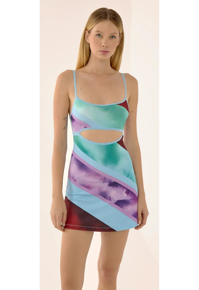 Rochie mini -  colorata cu decupaje - multicolor - poliester si elastan