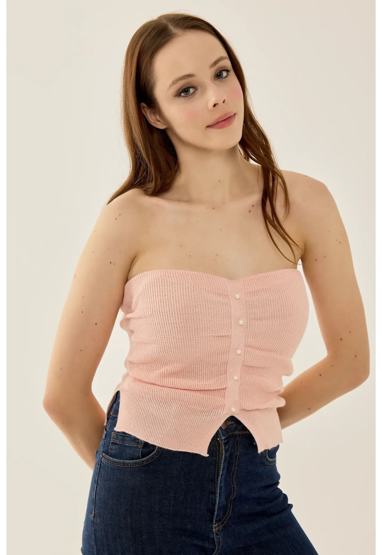 Top tricotat  fara bretele - slim fit - roz - acril
