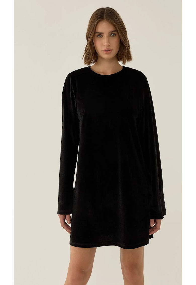 Rochie mini -  catifea cu spate deschis si funda - negru