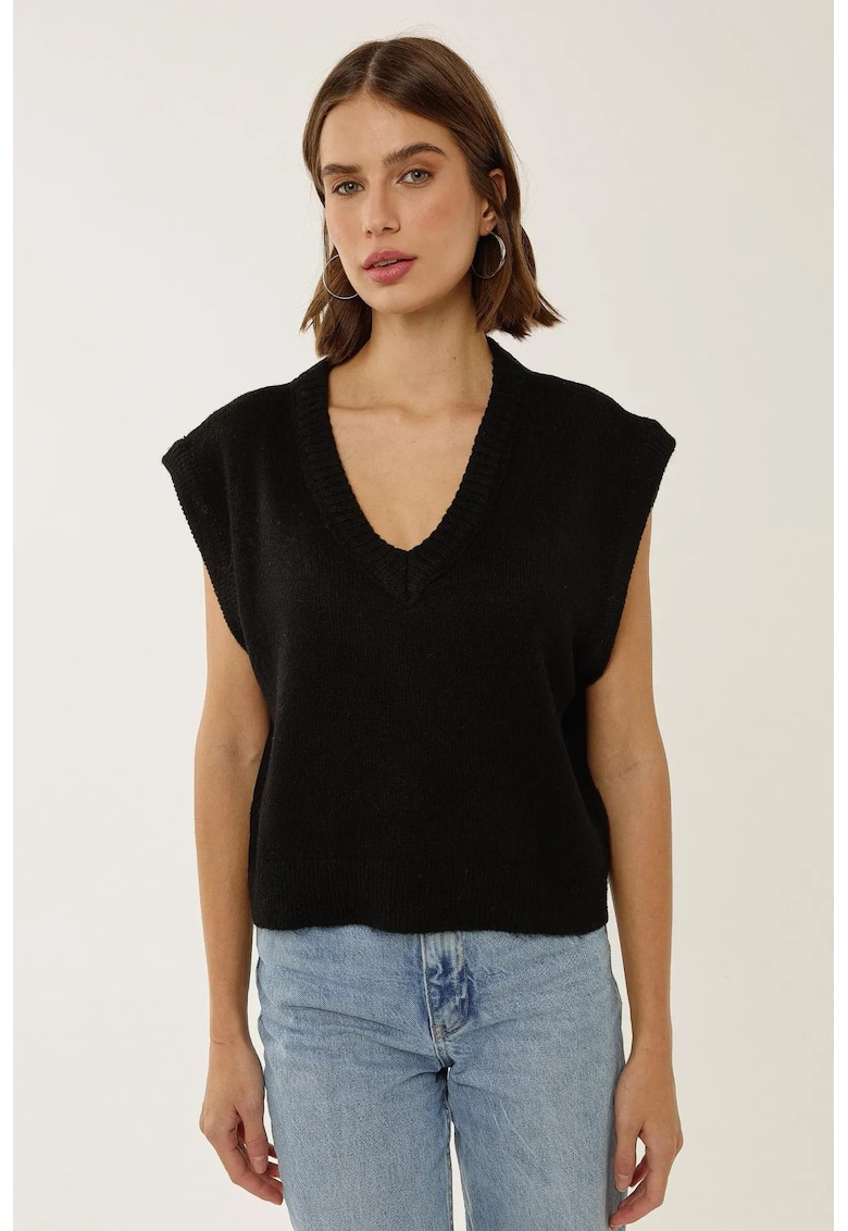 Veste tip pulover -  scurta - decolteu in V - negru - acril/poliester