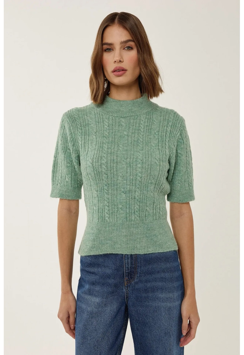 Pulover tricotat -  guler inalt - maneci scurte - verde - acril