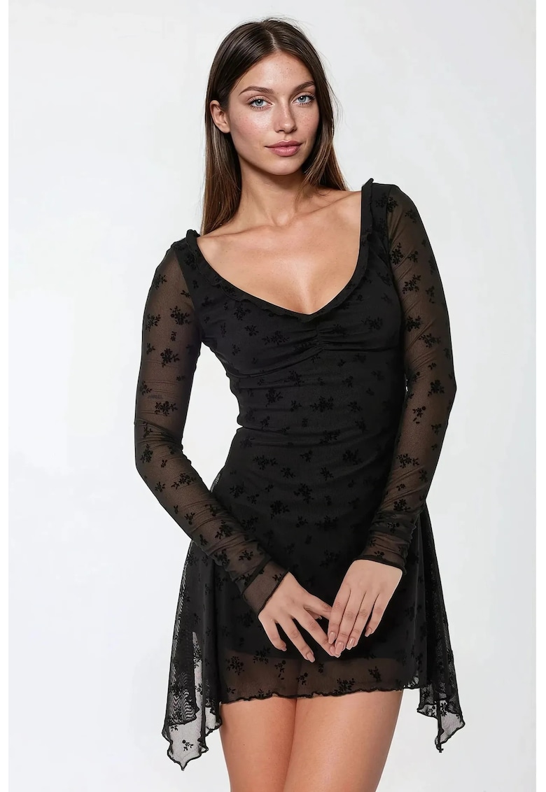 mulata - imprimeu floral - negru - tul - Negru