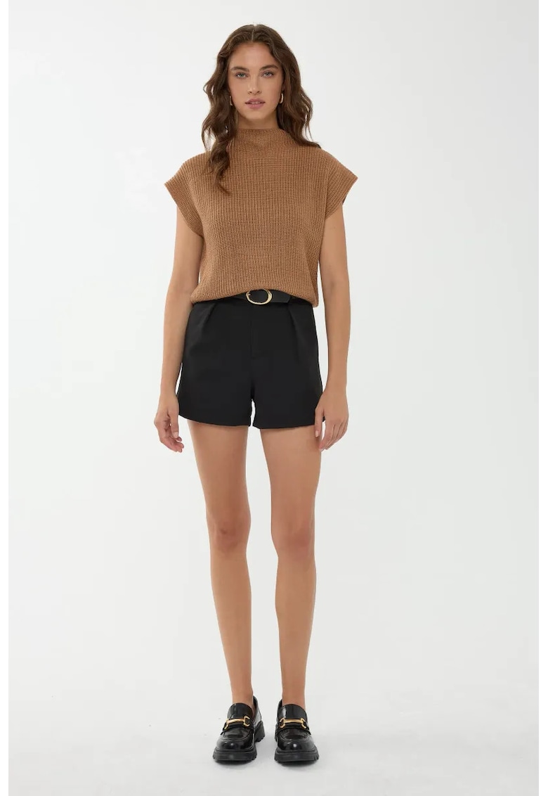 Pulover dama -  pulover tricotat cu guler inalt - maro - tricot