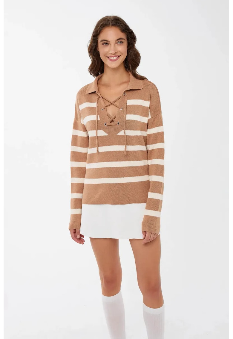Pulover tricotat lejer  dungi - natural - tricot