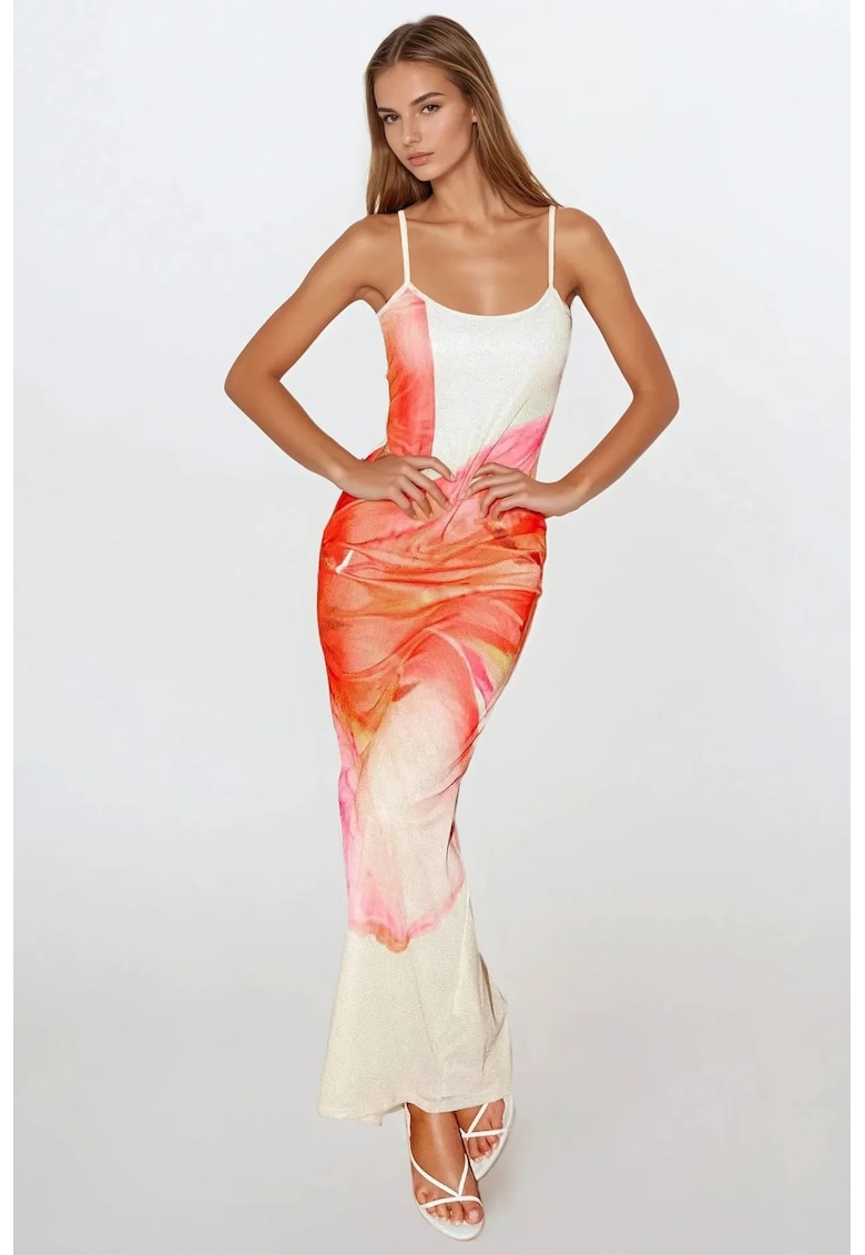 Rochie maxi mulata -  imprimeu floral - multicolor - tul