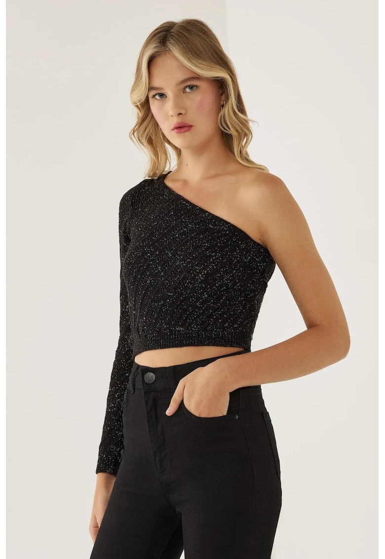 Bluza dama -  tricotata cu o maneca - negru - tricot