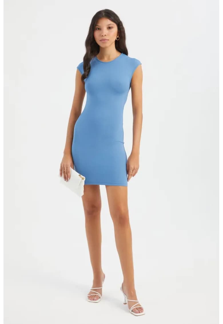Rochie mini -  mulata - decupata la spate - albastra - jerseu