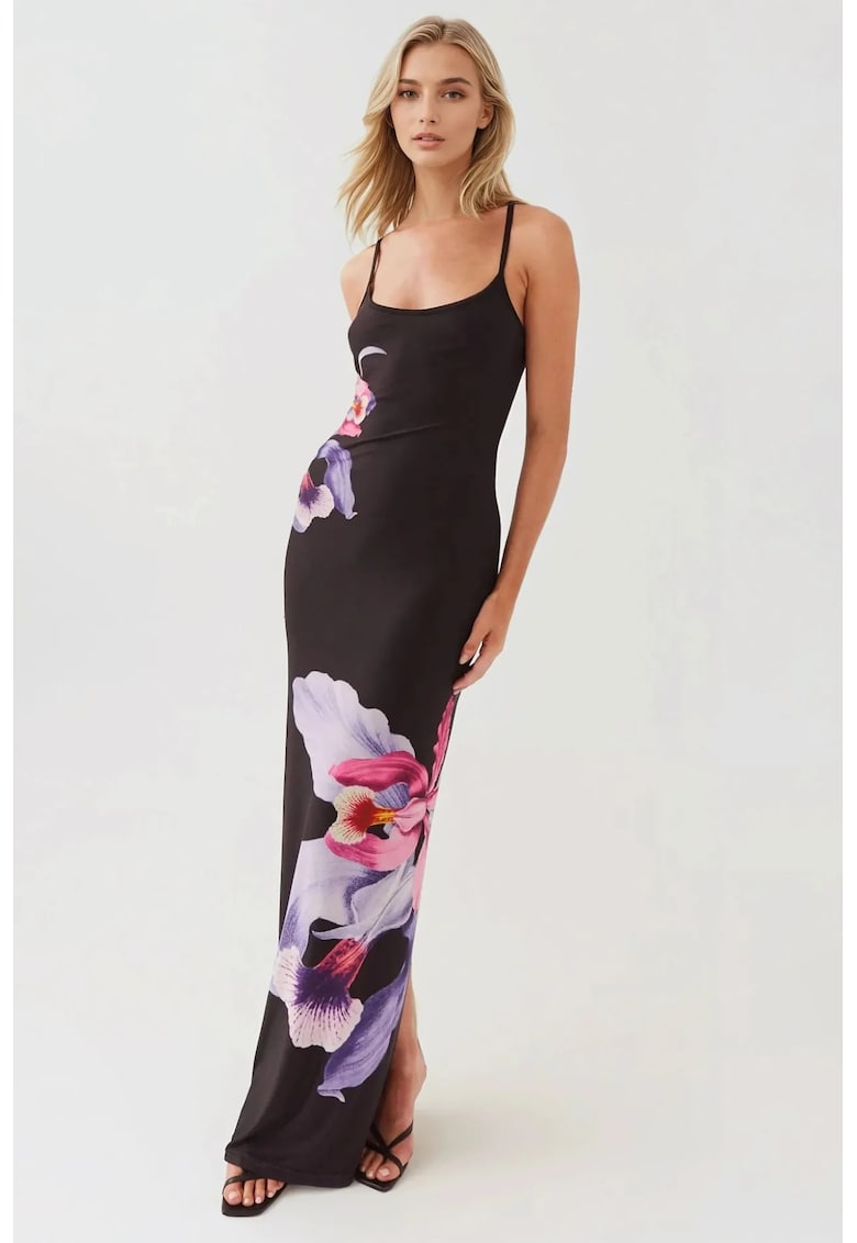Rochie maxi -  floral - mulata - neagra - jerseu