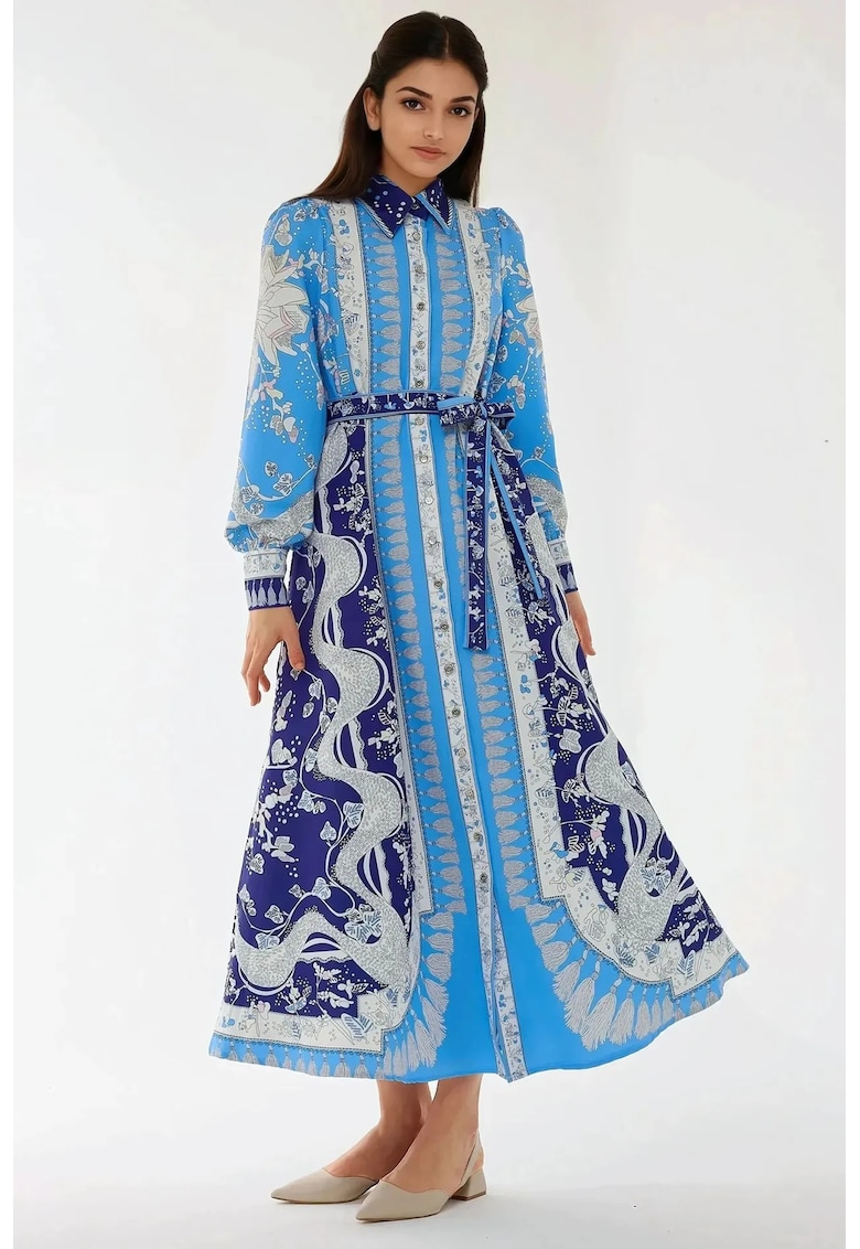 Rochie  maneca lunga - albastra - textil