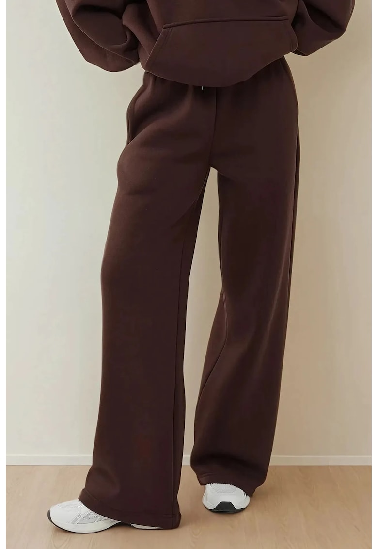 Pantaloni dama -  talie elastica - maro - bumbac