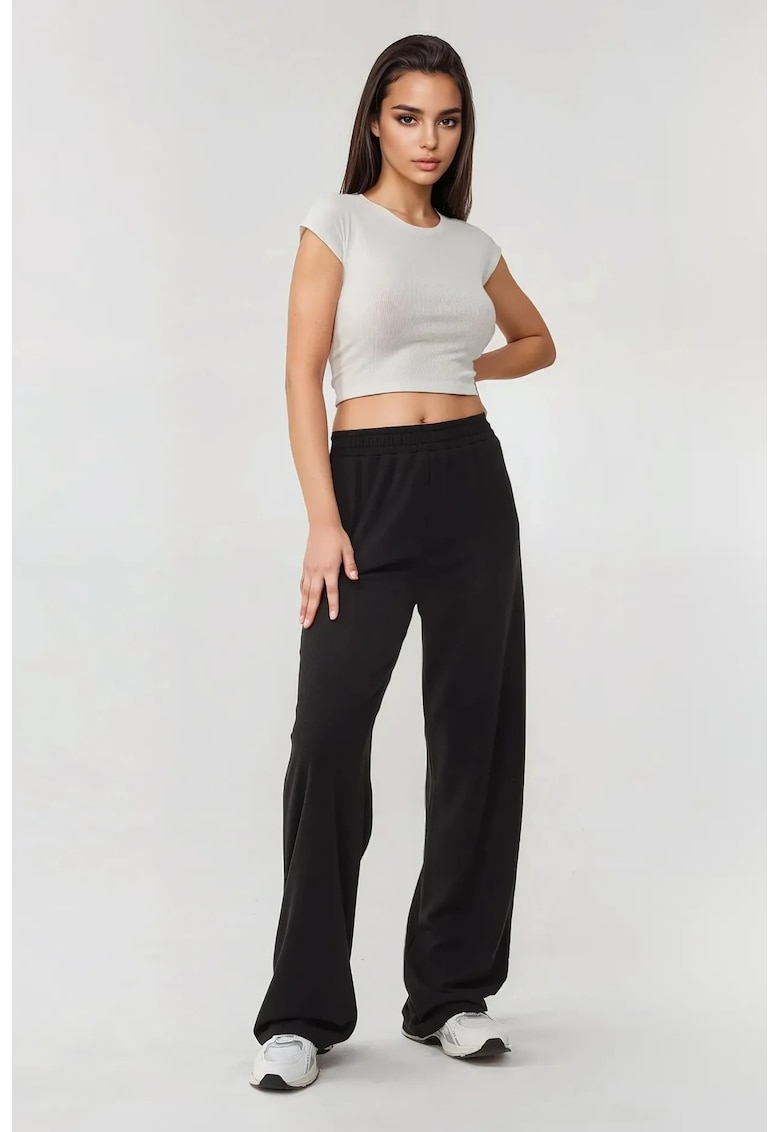 Pantaloni dama -  tricotati - talie elastica - negru - textil