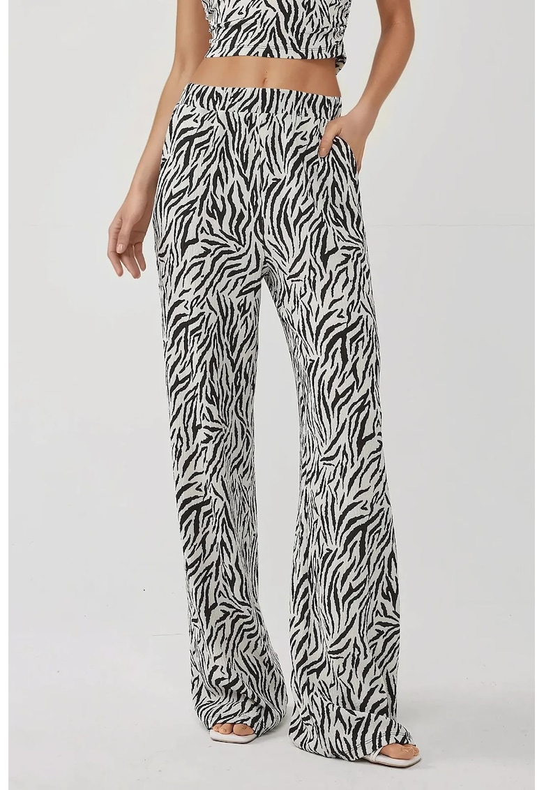 Pantaloni dama -  cu imprimeu zebra - elastici - multicolori - textil