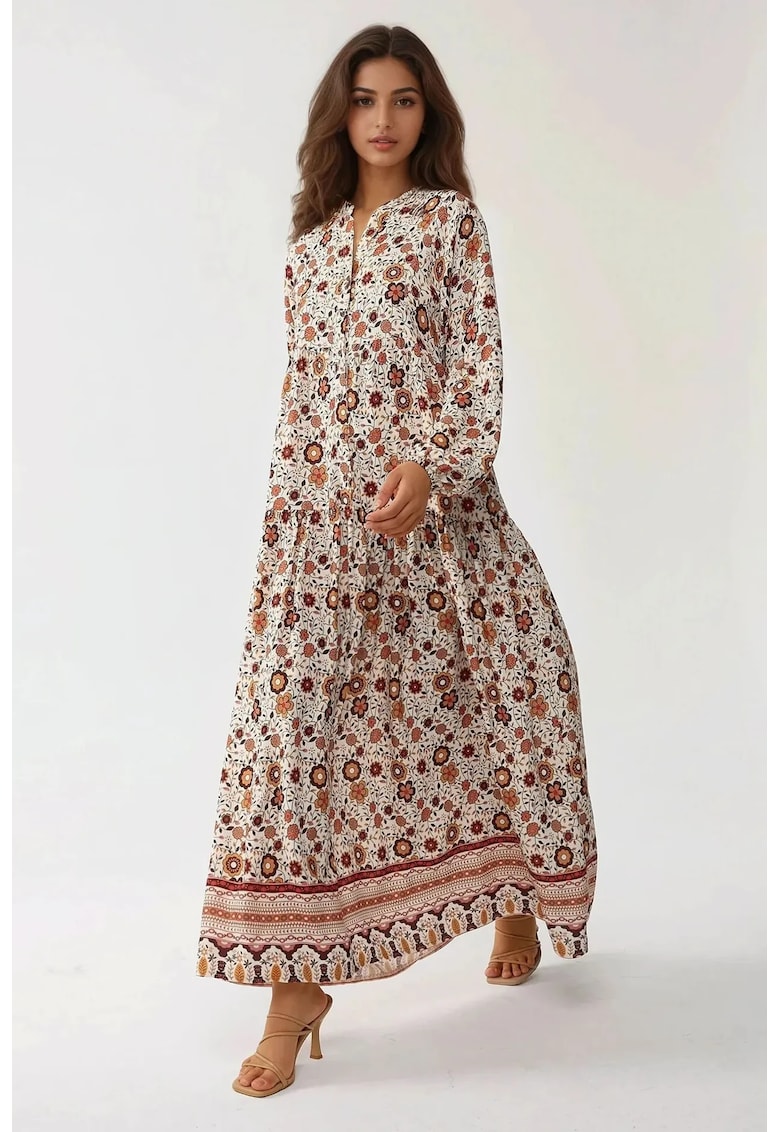 Rochie maxi -  decolteu in V - multicolor - textil