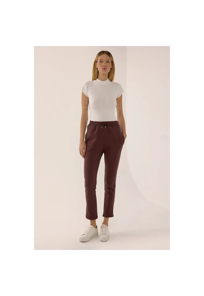 Pantaloni sport dama -  slim fit - cordon - maro - bumbac-poliester