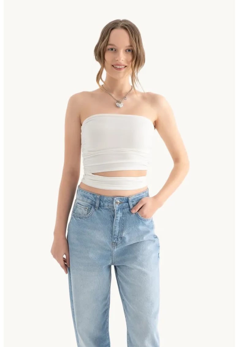 Top bandeau fara bretele -  decupat - alb - textil