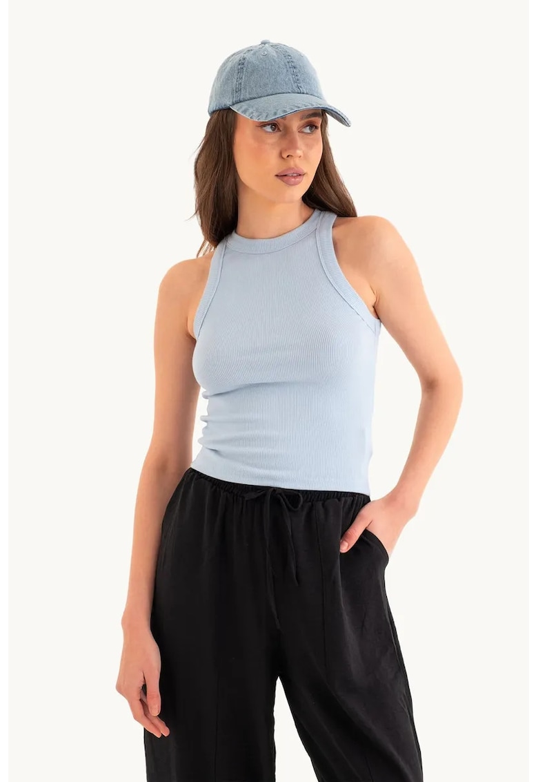 Maiou basic -  guler halter - albastru - jerseu