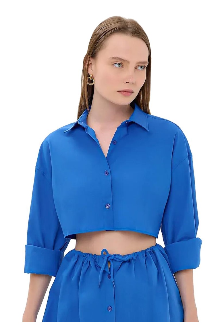 Camasa supradimensionata dama -  textil - albastru