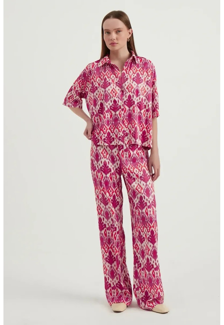 Camasa boho dama -  maneca scurta - satin - multicolor