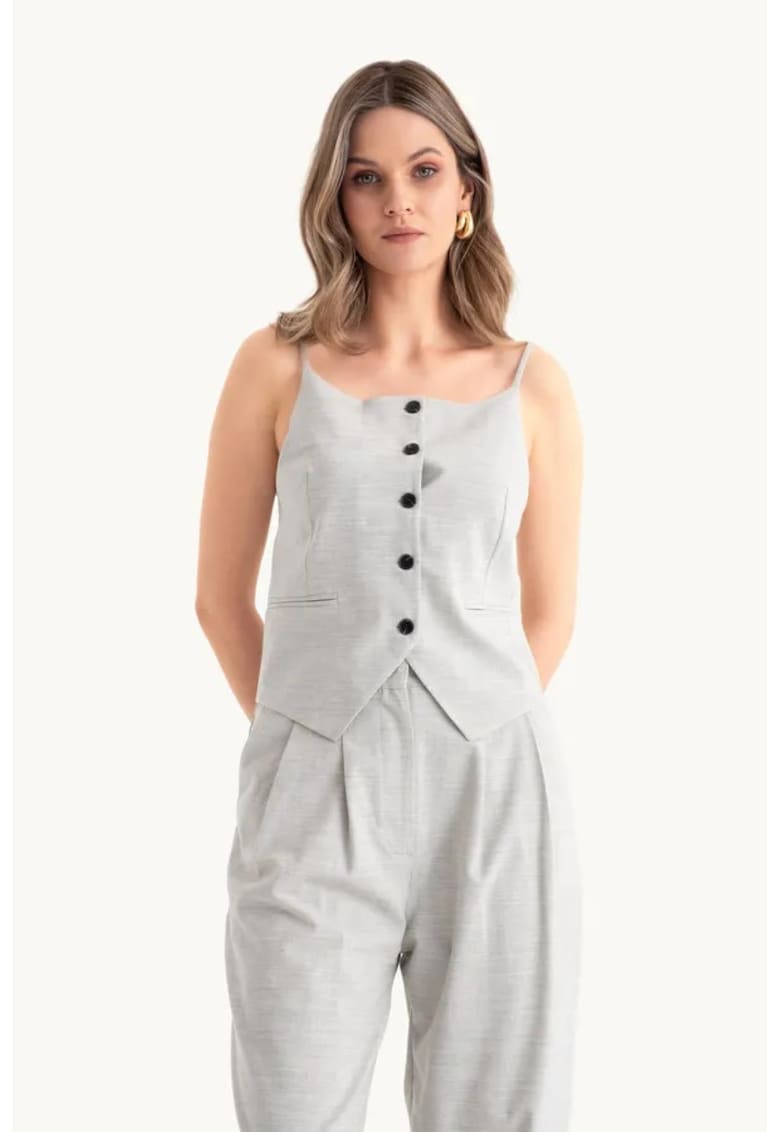 Top  cu bretele fine si nasturi - gri - textil