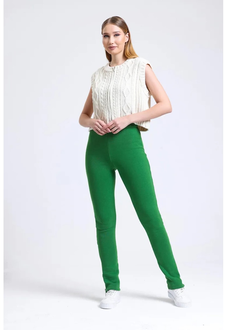 Pantaloni de trening -  talie inalta - crapaturi cu fermoar - textil