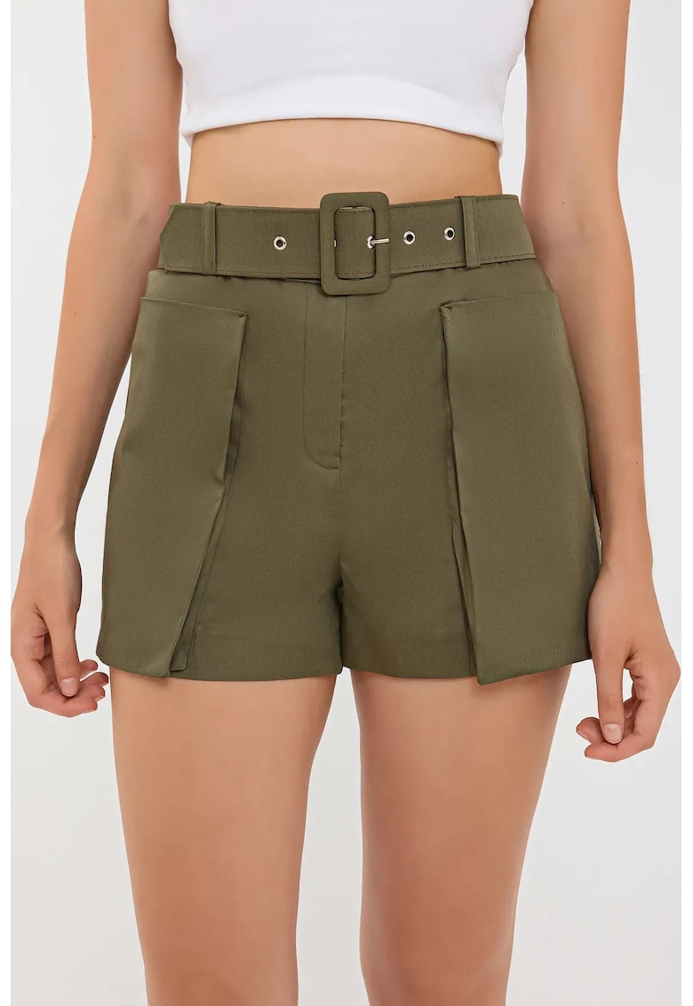 Pantaloni scurti -  bumbac - talie inalta - verde