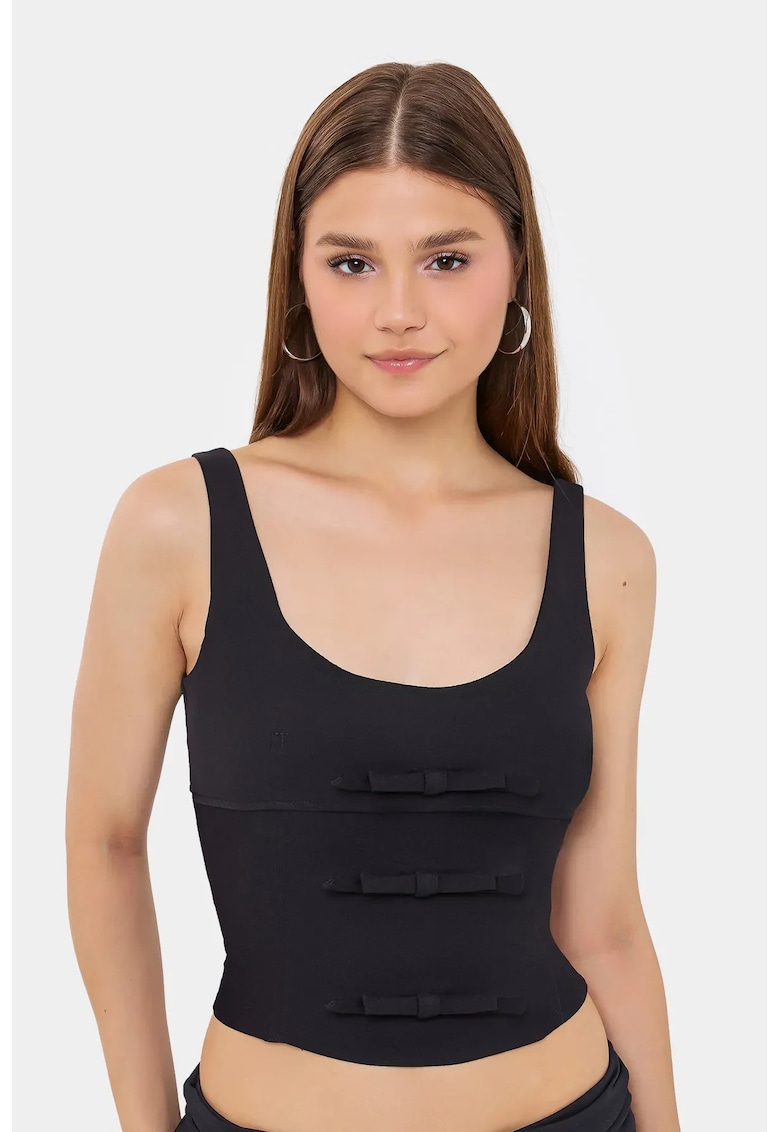 Top bodycon -  fara maneci - decolteu rotund - bej - textil