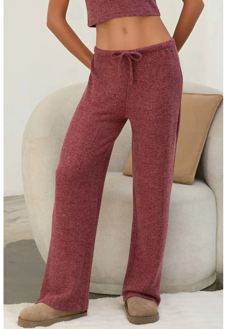 Pantaloni dama -  tricotati - talie inalta - visiniu - material moale