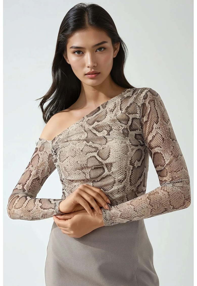 Bluza dama -  decolteu asimetric - poliester/elastan - bej