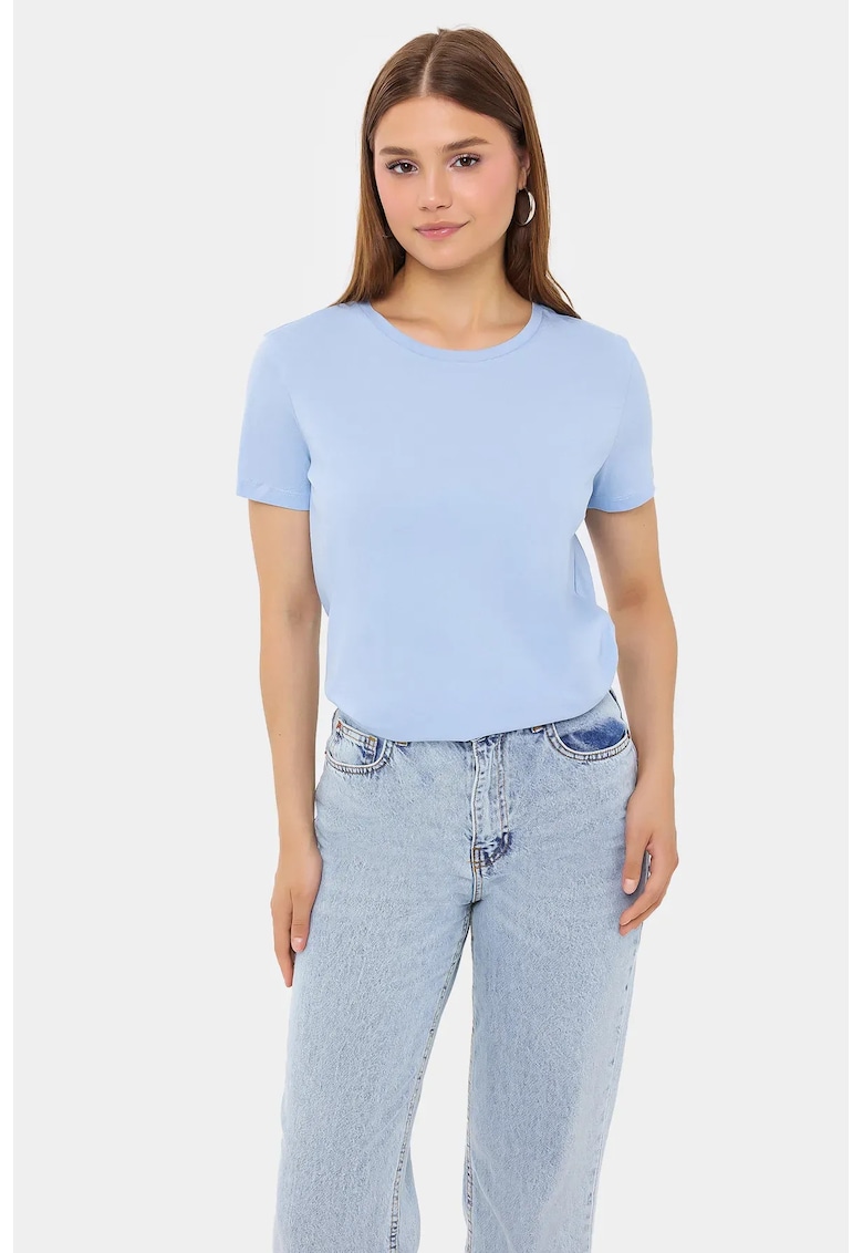 Tricou Femei  Guler Rotund - Maneca Scurta - Albastru - Bumbac