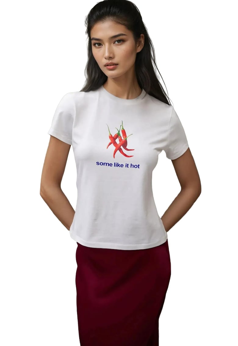 Tricou dama  guler rotund - imprimeu - alb - jerseu - maneca scurta