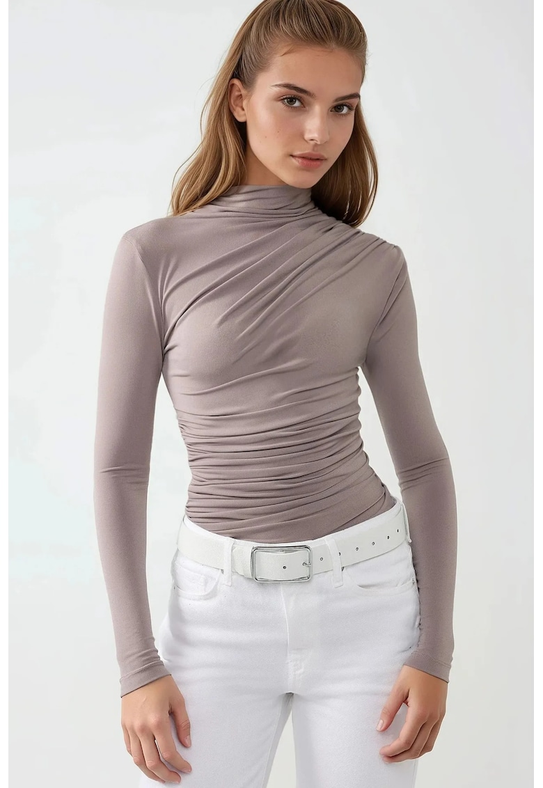 Bluza dama -  guler inalt - poliester/elastan - maro