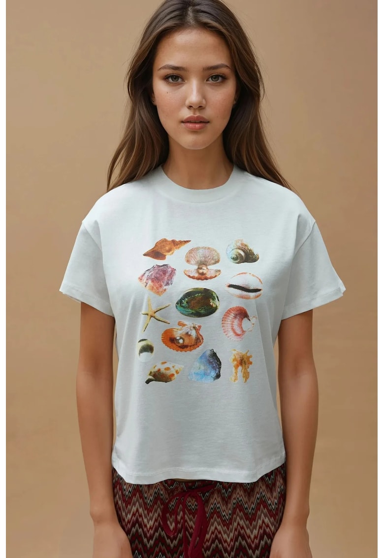 Tricou dama  imprimeu - maneca scurta - multicolor - bumbac