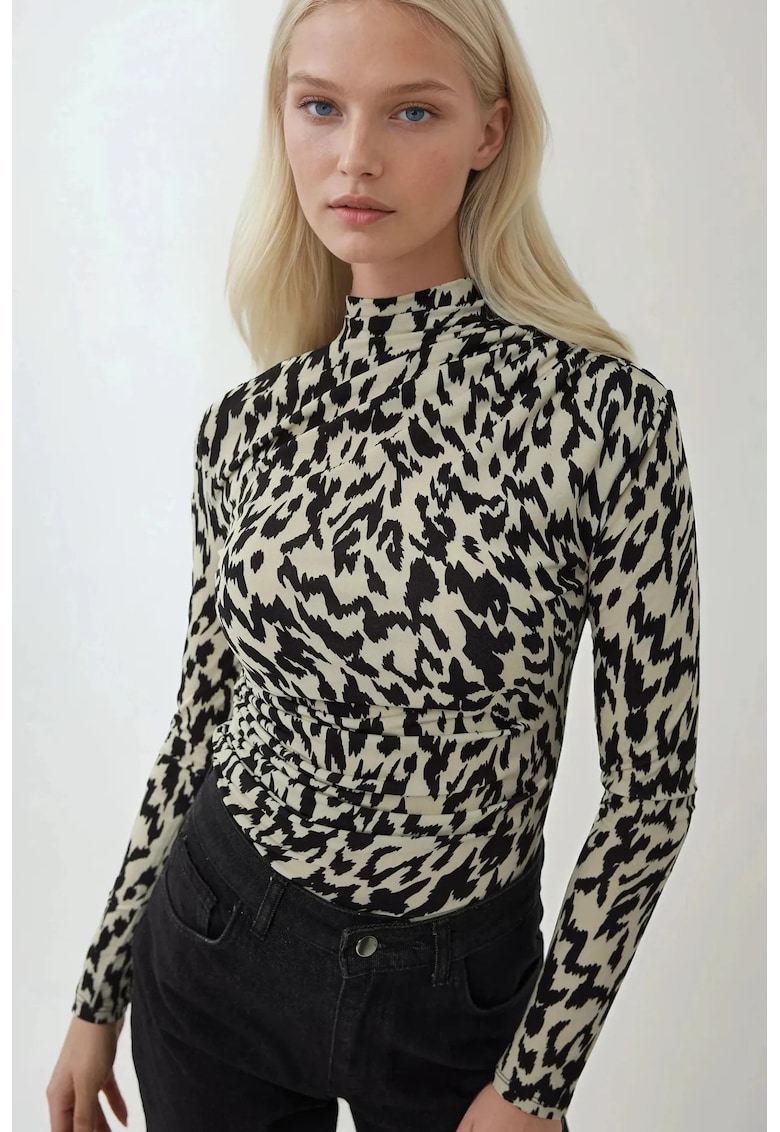 Bluza dama -  maneca lunga - jerseu - bej/negru
